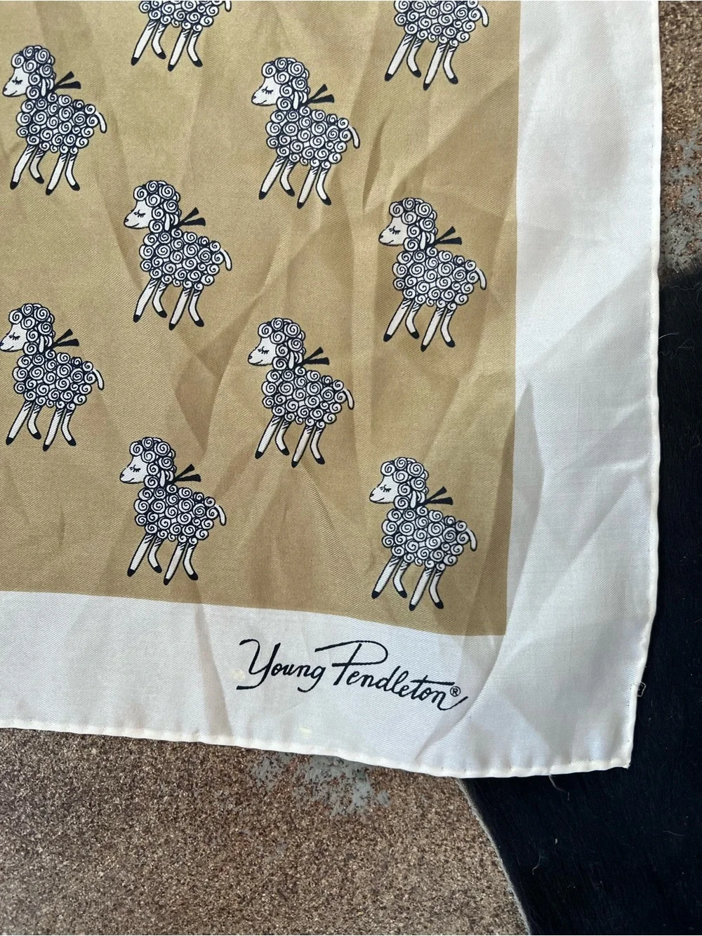 Vintage Young Pendleton scarf ~ with black sheep pattern